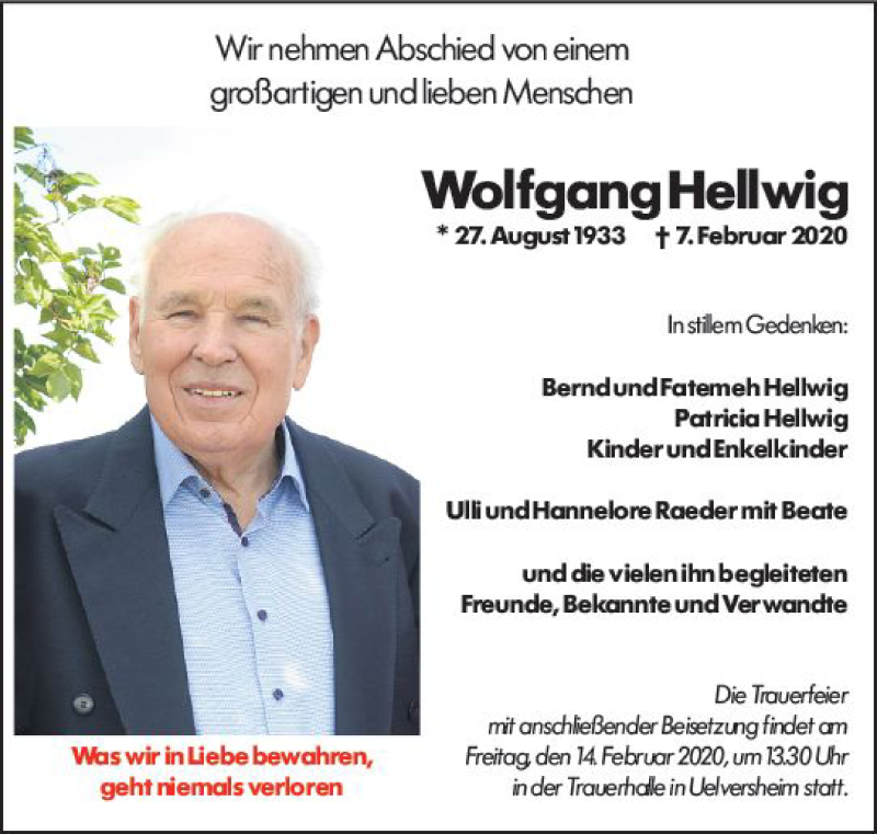  Traueranzeige für Wolfgang Hellwig vom 12.02.2020 aus vrm-trauer