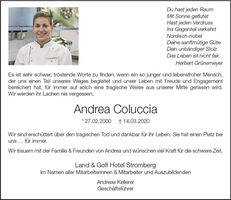  Traueranzeige für Andrea Coluccia vom 21.03.2020 aus vrm-trauer