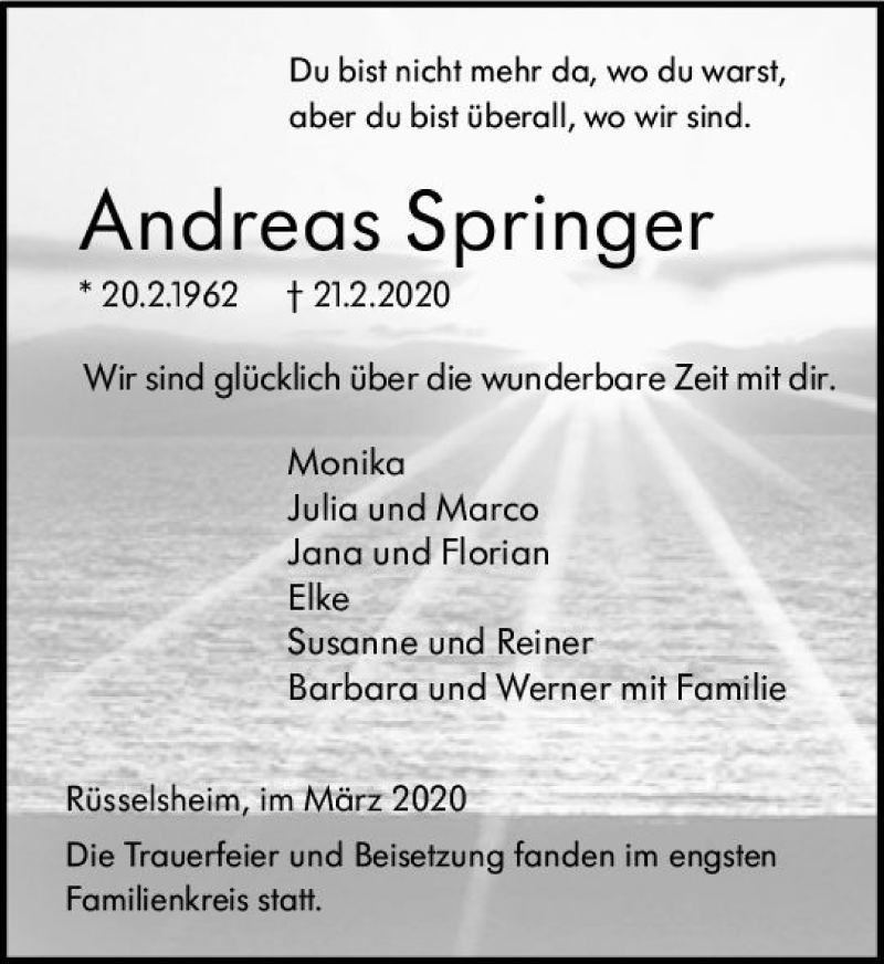  Traueranzeige für Andreas Springer vom 07.03.2020 aus vrm-trauer