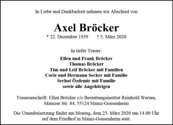 Traueranzeige von Axel Bröcker von vrm-trauer