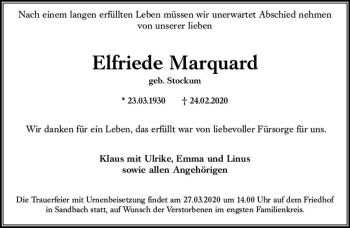Traueranzeige von Elfriede Marquard von vrm-trauer