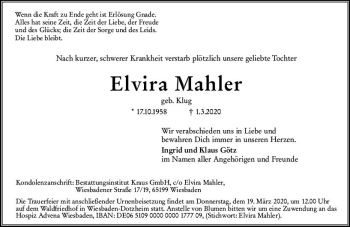 Traueranzeige von Elvira Mahler von vrm-trauer