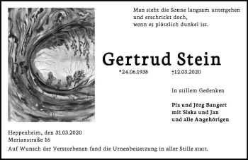 Traueranzeige von Gertrud Stein von vrm-trauer