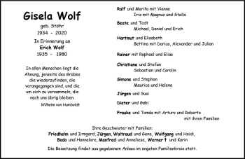 Traueranzeige von Gisela Wolf von vrm-trauer