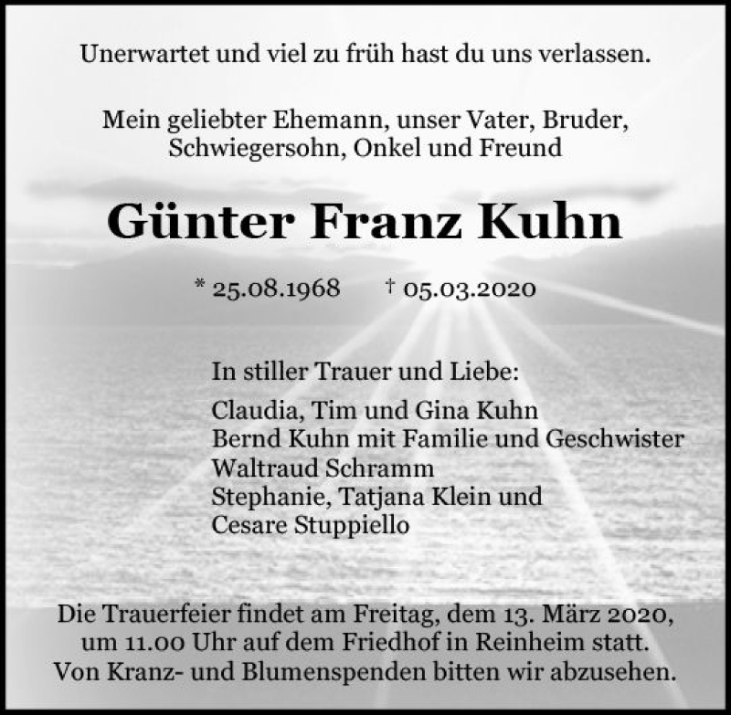  Traueranzeige für Günter Franz Kuhn vom 11.03.2020 aus vrm-trauer
