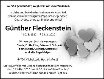 Traueranzeige von Günther Fleckenstein von vrm-trauer