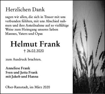 Traueranzeige von Helmut Frank von vrm-trauer