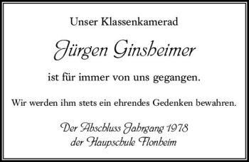 Traueranzeige von Jürgen Ginsheimer von vrm-trauer