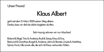 Traueranzeige von Klaus Albert von vrm-trauer