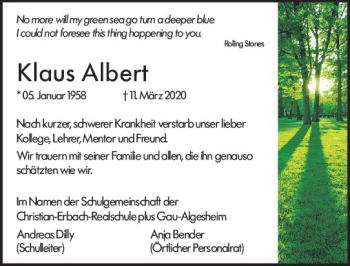 Traueranzeige von Klaus Albert von vrm-trauer