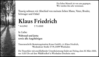 Traueranzeige von Klaus Friedrich von vrm-trauer