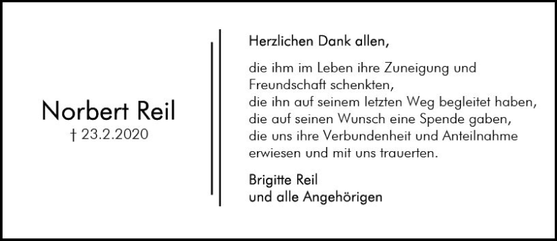  Traueranzeige für Norbert Reil vom 21.03.2020 aus vrm-trauer