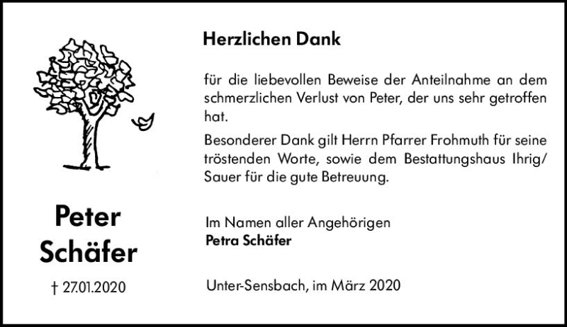 Traueranzeige für Peter Schäfer vom 20.03.2020 aus vrm-trauer