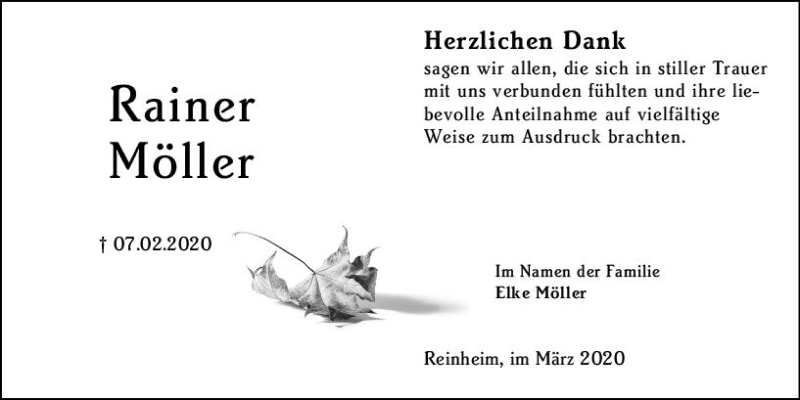  Traueranzeige für Rainer Möller vom 07.03.2020 aus vrm-trauer