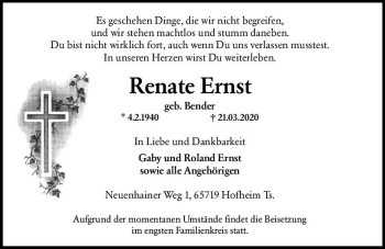 Traueranzeige von Renate Ernst von vrm-trauer