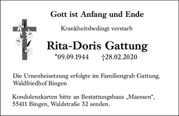 Traueranzeige von Rita-Doris Gattung von vrm-trauer