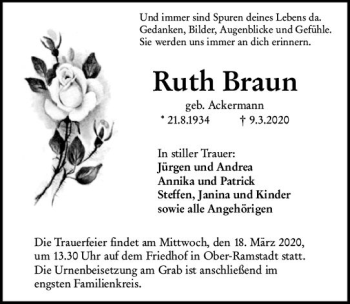 Traueranzeige von Ruth Braun von vrm-trauer