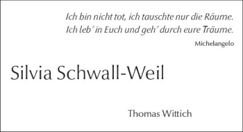 Traueranzeige von Silvia Schwall-Weil von vrm-trauer