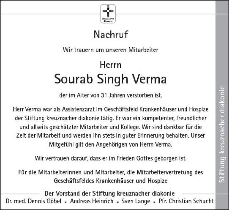  Traueranzeige für Sourab Singh Verma vom 30.03.2020 aus vrm-trauer