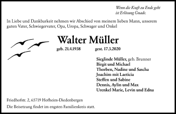 Traueranzeige von Walter Müller von VRM-TRAUER