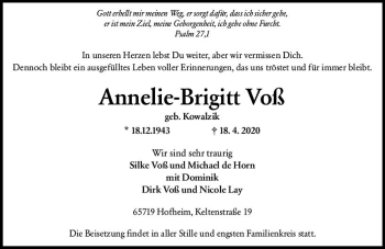Traueranzeige von Annelie-Brigitt Voß von vrm-trauer