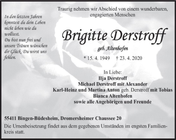 Traueranzeige von Brigitte Derstoff von vrm-trauer