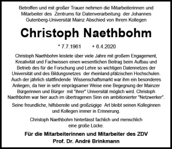 Traueranzeige von Christoph Naethbohm von vrm-trauer
