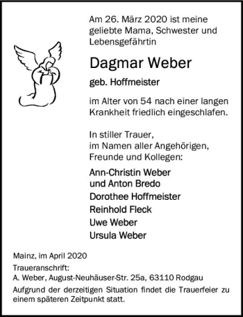 Traueranzeige von Dagmar Weber von vrm-trauer