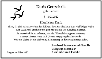 Traueranzeige von Doris Gottschalk von vrm-trauer