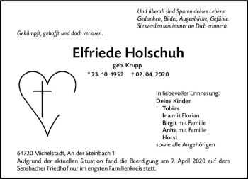 Traueranzeige von Elfriede Holschuh von vrm-trauer