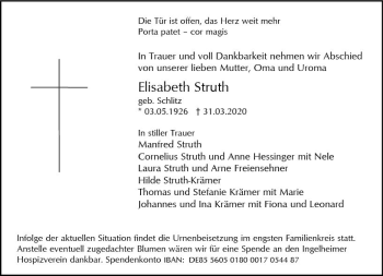 Traueranzeige von Elisabeth Struth von vrm-trauer