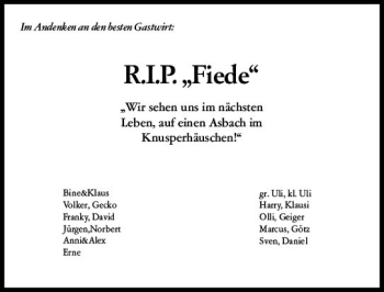 Traueranzeige von Fiede  von vrm-trauer