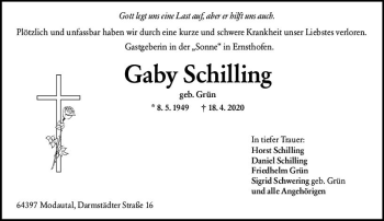 Traueranzeige von Gaby Schilling von vrm-trauer