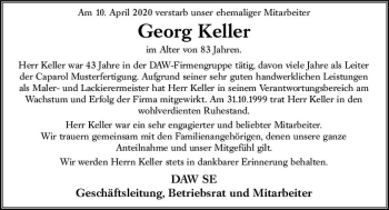 Traueranzeige von Georg Keller von vrm-trauer