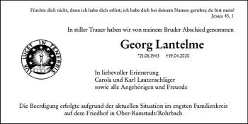 Traueranzeige von Georg Lantelme von vrm-trauer