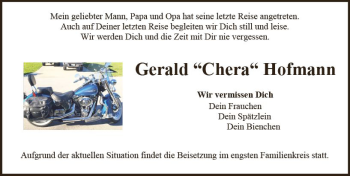 Traueranzeige von Gerald Hofmann von vrm-trauer