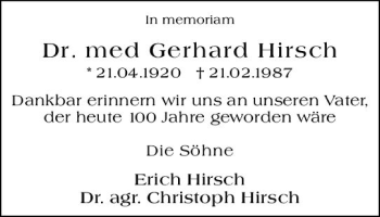 Traueranzeige von Gerhard Hirsch von vrm-trauer