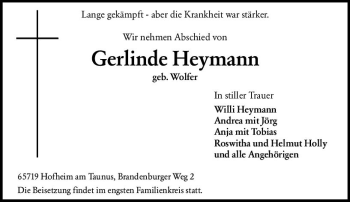 Traueranzeige von Gerlinde Heymann von vrm-trauer