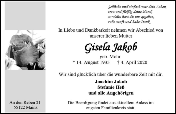 Traueranzeige von Gisela Jakob von vrm-trauer
