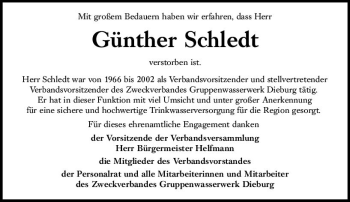 Traueranzeige von Günther Schledt von vrm-trauer