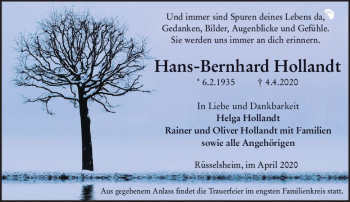 Traueranzeige von Hans-Bernhard Hollandt von vrm-trauer