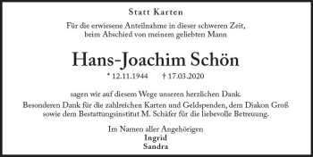 Traueranzeige von Hans-Joachim Schön von vrm-trauer