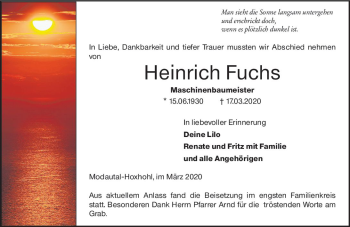 Traueranzeige von Heinrich Fuchs von vrm-trauer