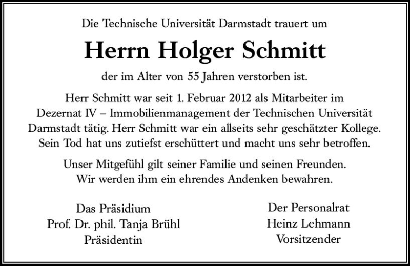  Traueranzeige für Holger Schmitt vom 23.04.2020 aus vrm-trauer