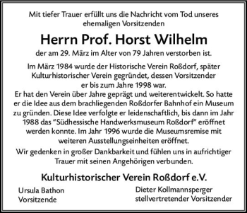 Traueranzeige von Horst Wilhelm von vrm-trauer