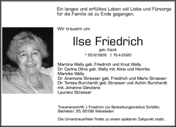 Traueranzeige von Ilse Friedrich von vrm-trauer
