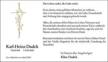 Traueranzeige von Karl-Heinz Dudek von vrm-trauer