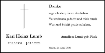 Traueranzeige von Karl-Heinz Lumb von vrm-trauer
