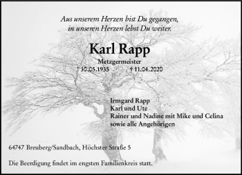 Traueranzeige von Karl Rapp von vrm-trauer