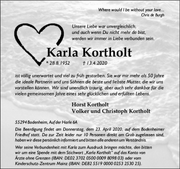 Traueranzeige von Karla Kortholt von vrm-trauer